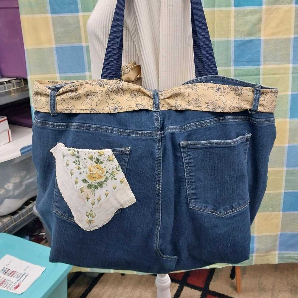 2589 Jeaniemade XLarge Blue Jean Tote bag, Shoulder Bag - Picture 4 of 6